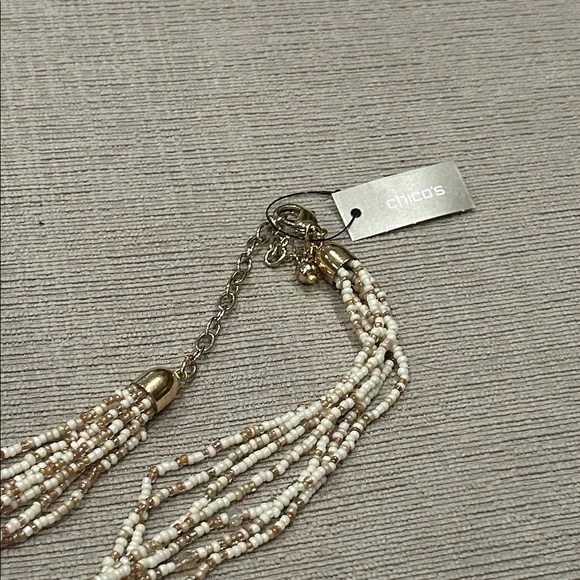 NWT Chicos genuine Pearl and seed Beaded tassel Necklace - Picture 5 of 6